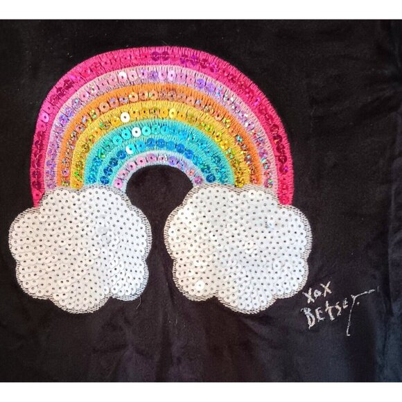3/10 Betsey Johnson Girl's Velour Sequined Rainbow Top Size 6 Black Embellished - Picture 3 of 10